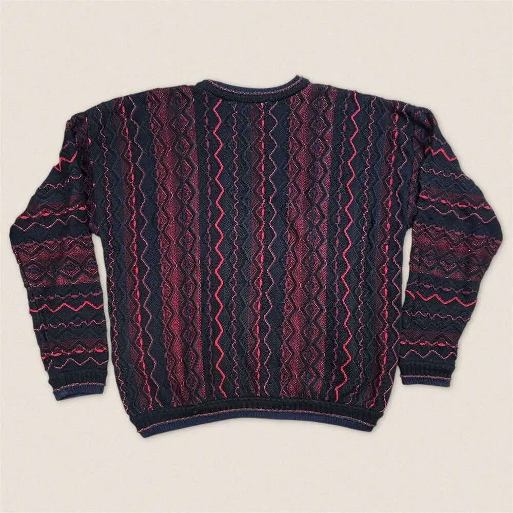 Vintage 90s Tundra Zig Zag Pattern Red Black‎ Grandpa Sweater - Size Large